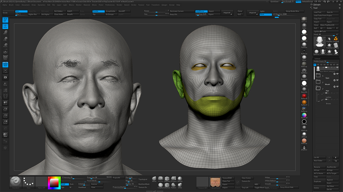 Realistic head sculpt in Zbrush